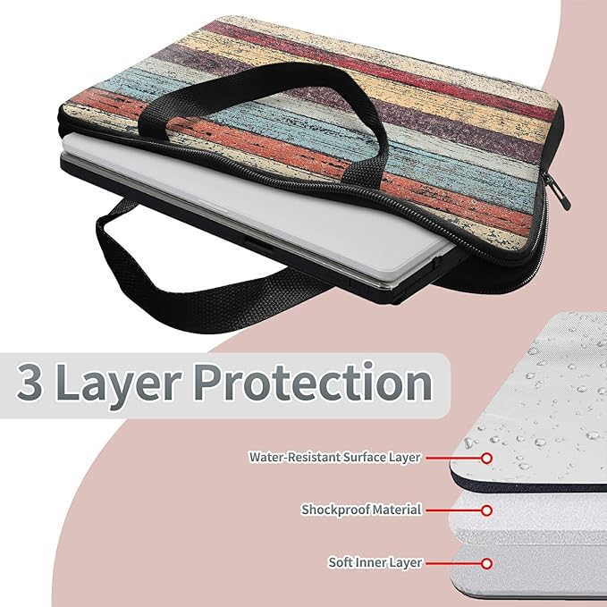 Laptop Sleeve Case Bag 13 inch, Retro Wood Slim Carrying Case Durable Handbag Travel Laptop Bag for 13 inch MacBook Air M3/M2/Pro M2/ 13" iPad Pro/Air M4/M2 2024
