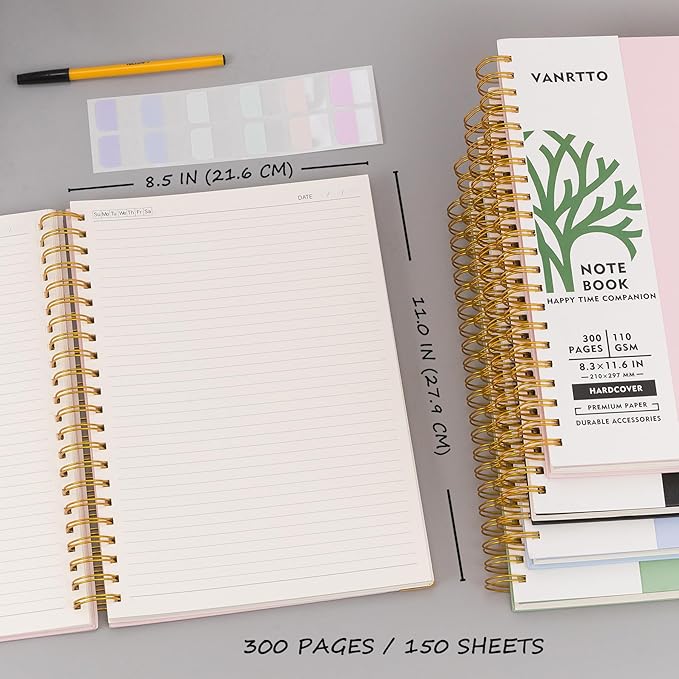 Hardcover Spiral Notebook, 8.5 x 11 IN Notebooks College Ruled, 110 GSM Thick Lined Paper Notebooks for Work, School and Travel, 300 Pages Journals for Writing, Large Journal for Women and Men Pink