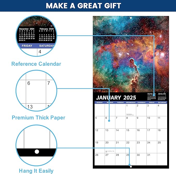 2025 Wall Calendar - 2025 Calendar, 12 Monthly Wall Calendar 2025, January 2025 - December 2025, 12" x 24" (Open), Unruled Blocks(1.2" x 1.7") Calendar 2025 with Thick Glossy Paper