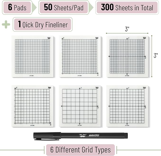 Mr. Pen- Transparent Graph Paper Sticky Notes, 300 Sheets, 3x3 Inch, Graph Sticky Notes, Math Graph Paper, Graphing Sticky Notes, Grid Sticky Notes, Grid Notepad, Mini Graph Paper