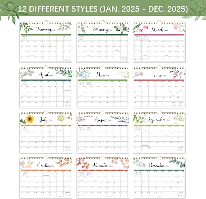 2025 Calendar - 2025 Wall Calendar, Jan. 2025 - Dec. 2025, 11" x 8.5", Small 12 Monthly Calendar 2025 with Thick Paper and Julian Date