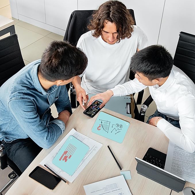 Teal Blue Mini Desktop Pure Glass Whiteboard, Small Slope Slick Desk Whiteboard Glass, Desk White Board, Desktop White Board Dry Erase, Stenography Artifact for Office Home Schooling Décor, 8x6 Inches
