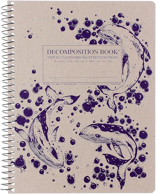 Decomposition Humpback Whales College Ruled Spiral Notebook - 9.75 x 7.5 Journal with 160 Lined Pages - 100% Recycled Paper - Notebooks for School Supplies, Home & Office - Made in USA