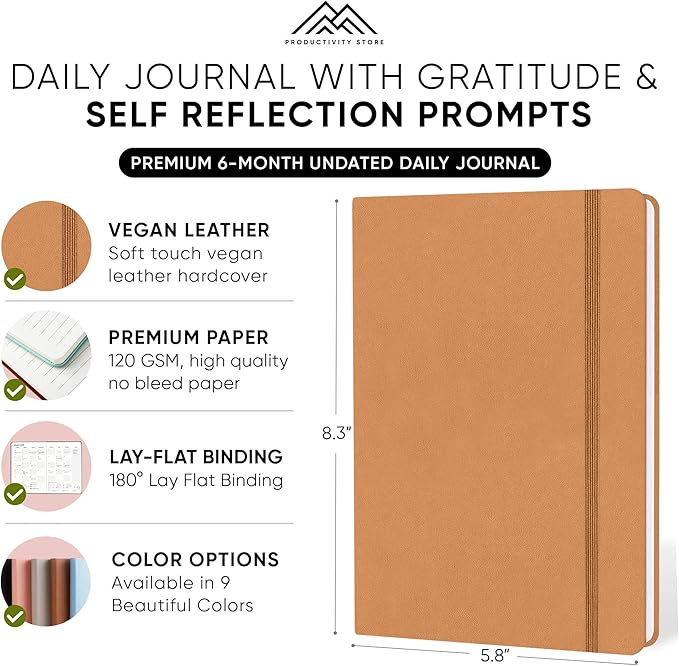 PRODUCTIVITY STORE Best Daily Journal for Men & Women for Mindfulness | Gratitude Journal, Manifestation Journal, Self-Care Journal & Daily Journal with Prompts (Brown)
