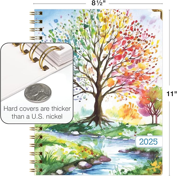 HARDCOVER 2025 Planner, 8.5"x11": 14 Months (November 2024 - December 2025), Daily Weekly Monthly Planner, Yearly Agenda, Bookmark, Pocket Folder and Sticky Note Set (Tree Seasons)
