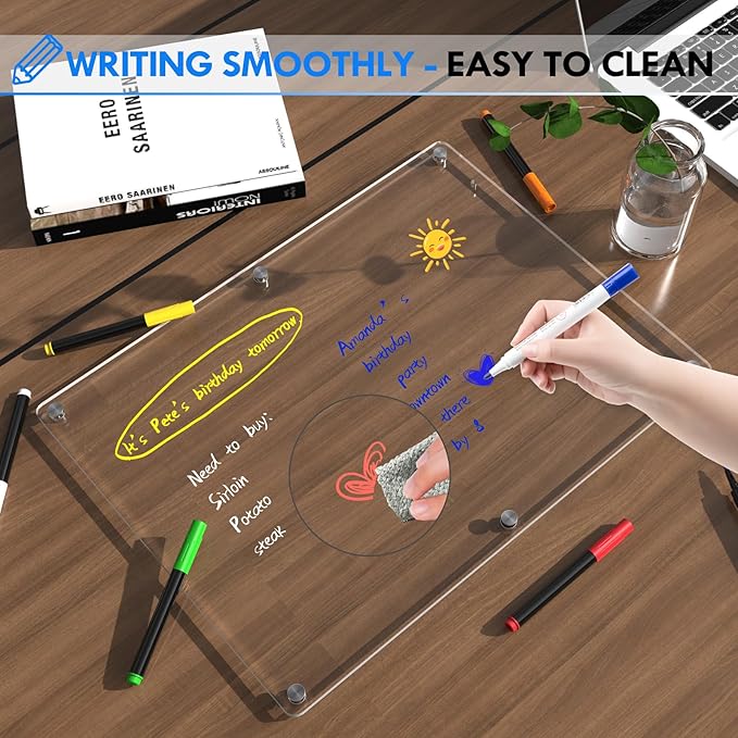 Magnetic Acrylic Calendar for Fridge,1 Pack 9"x13" Clear Fridge Calendar Dry Erase Magnetic Planning Boards Set(Blank Memo Board_Shu)