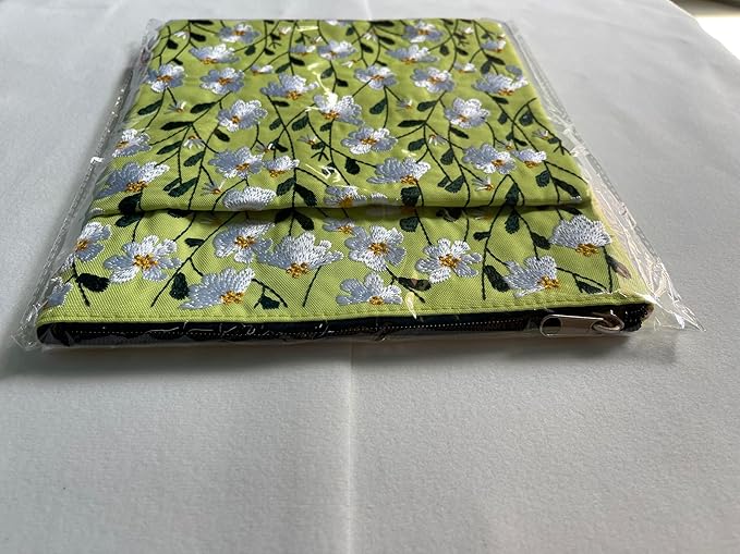 LParkin Daisy Flower Embroidery Book Sleeve with Zipper for Readers Protector Cover Gift for Book Lovers, 11x 8.5 Inch Washable Fabric, Daisy White(White)