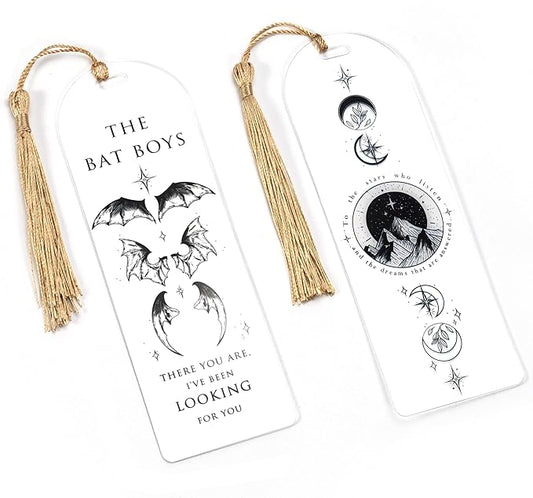 TwoDays Fantasy Acrylic Bookmarks, to The Star Who Listen Inspired Romantasy Gifts for Bookish, City of Starlight and Batboys Merch for Book Lovers Booktok. (6"x2", Set of 2)