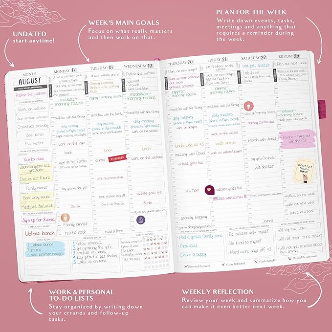 Legend Planner PRO Hourly Schedule - Weekly & Daily Organizer with Time Slots. Appointment Book Journal for Work & Personal, A4 (Hot Pink)
