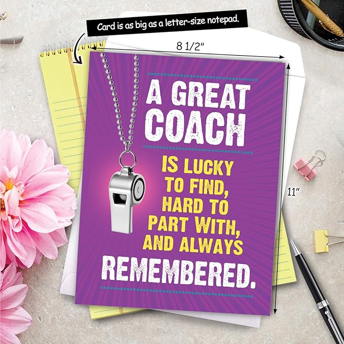 NobleWorks - 1 Jumbo School Coaches Thank You Card From US, Everyone with Envelope (8.5 x 11 Inch) - Team Sports Gratitude, Teacher, and Mentor Notecard - Memorable Coach J3126TYG-US