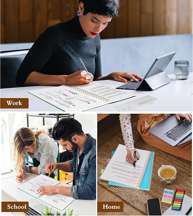 Graph Paper Notebook, Spiral Notebook Journal 8.5” x 11”, A4 Large Grid Notebooks for Women Men, 100 GSM Graph Paper, Plastic Hardcover Spiral Graphing Journals for Work School Engineerin, Green