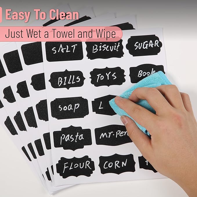 Mr. Pen- Chalkboard Labels, 150 pcs, Assorted Shapes, 1 White Chalk Marker and Small Towel, Labels, Label Stickers, Labels for Storage Bins, Sticker Labels, Bottle Labels, Food Labels, Jar Labels