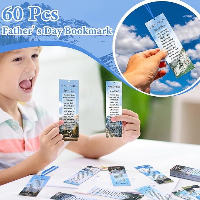60 Pcs Man of God Bookmark Father's Day Bookmarks Isaiah 40: 31 VBS Exchange Gifts for Kids Adult Church School Classroom Prizes Party Favors