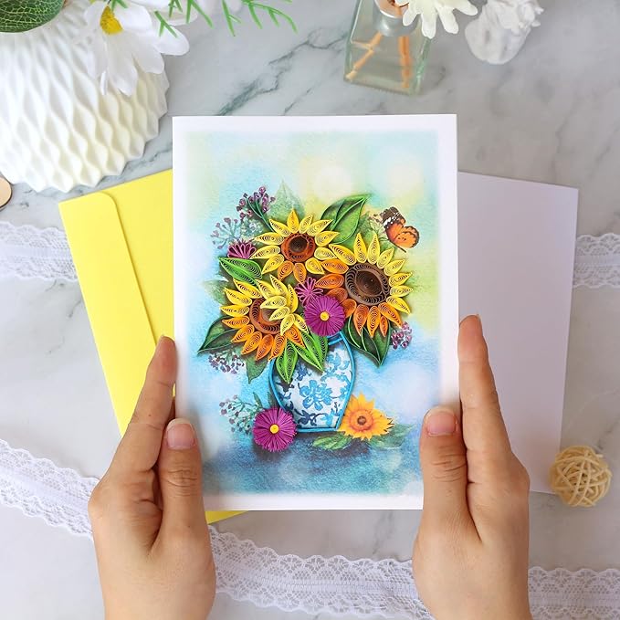 KingKraft Birthday Card for Women, Happy Birthday Card for Mom, Sister, Daughter, Sunflower Quilling Card, Anniversary Card for Wife, Thinking of You, Valentines Day Card, Mothers Day Card