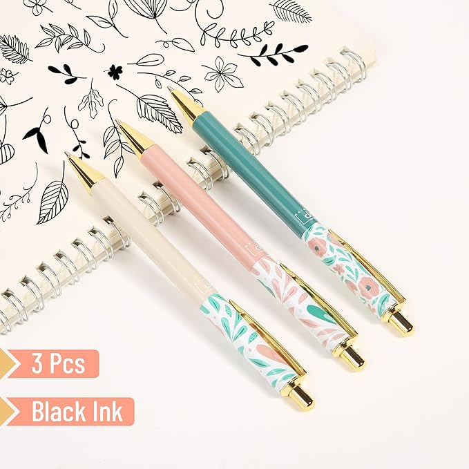Mr. Pen- Luxury Floral Pen Set, 3 pcs, Black Ink Ballpoint Pens, Floral Pen, Fancy Pens for Women, Cute Pens for Journaling, Easter Gift