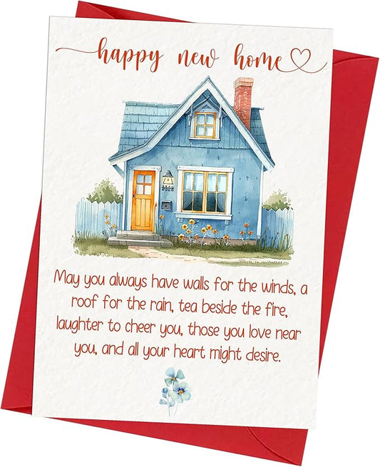 New Home Card, Housewarming Card, Congratulations Home Card - Folded 5"x7" Sing Card with Red Envelope - House Warming Gifts New Home Owner, Neighbor, Friend, Women, Men