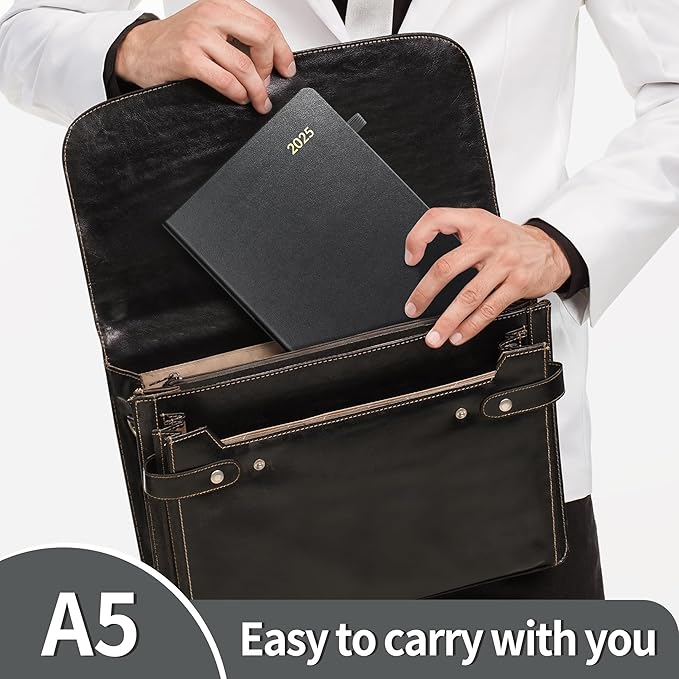 SUNEE 2025 Weekly & Monthly Hardcover Planner 5.5" x 8.3" - 12 Month (January 2025 - December 2025), Small Hardcover Planner, Pocket, Notes, 100 GSM Paper, Black