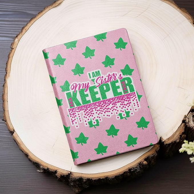 AKA Sorority Gift Leather Notebook for Women Girls Pink and Green Greek Sorority Journal Notebook Sisterhood Graduation Gift (I am My sister)