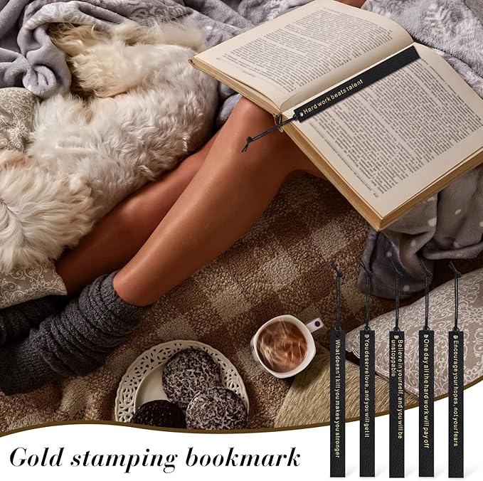 Roowest 20 Pcs Motivational Leather Bookmarks Inspirational Leather Page Markers Book Marks for Book Lovers Black Bookmark for Reading Readers Bookworm Book Lovers Writers Women Men Gift Party Favor