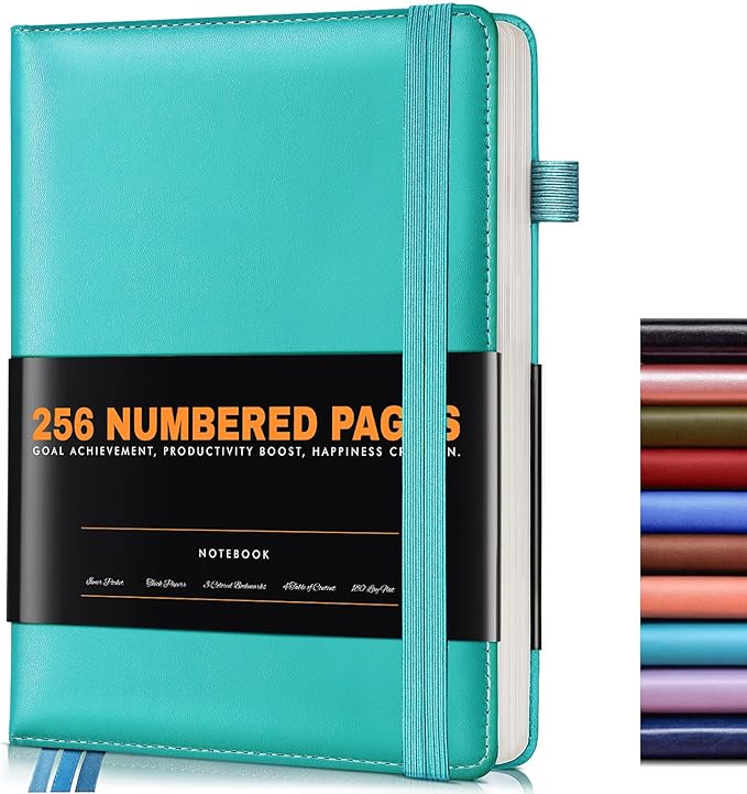 Lined Journal Notebook for Women Men, 256 Numbered Pages Hardcover Leather Journals for Writing, A5 Journaling Notebooks, College Ruled Journal for Business Work School Note Taking 5.75" x 8.38" Teal