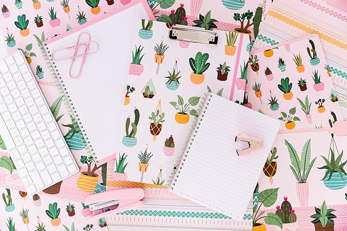 Steel Mill & Co Cute Large Spiral Notebook College Ruled, 11" x 9.5" with Durable Hardcover and 160 Lined Pages, Succulent