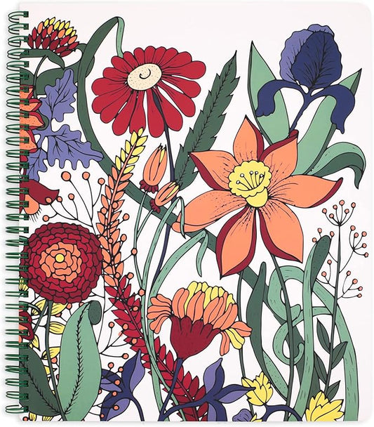 Steel Mill & Co Cute Large Spiral Notebook College Ruled, 11" x 9.5" with Durable Hardcover and 160 Lined Pages, Garden Floral