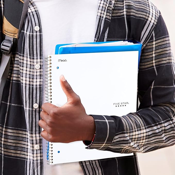 Five Star Spiral Notebook + Study App, 3 Subject, College Ruled Paper, Fights Ink Bleed, Water Resistant Cover, 8-1/2" x 11", 150 Sheets, White (72464)