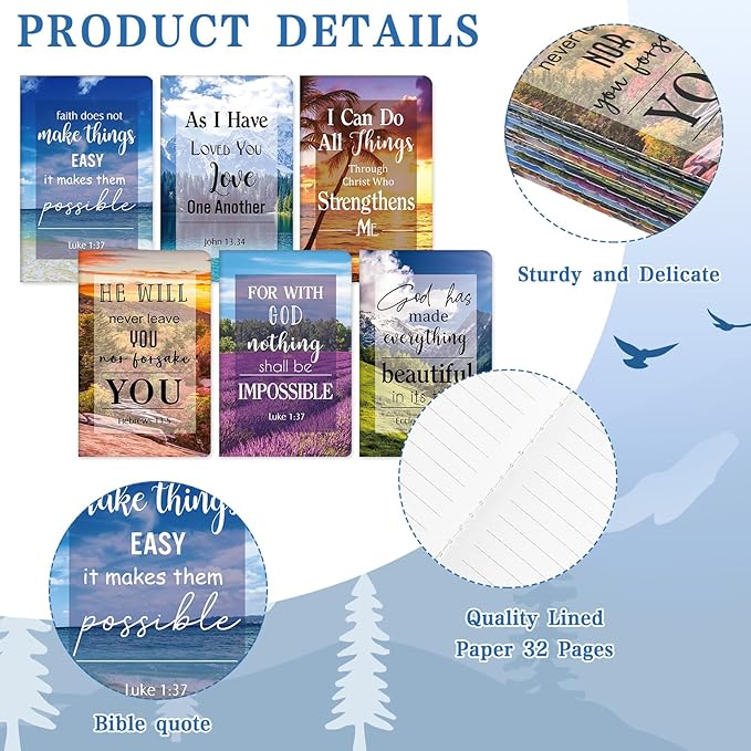 Colarr 24 Pcs Christian Bulk Gifts for Women Men Bible Verse Pens and Notebooks Religious Easter Gifts Scripture Ballpoint Pens Journals Sunday School Church Inspirational Study Supplies(Scenery)