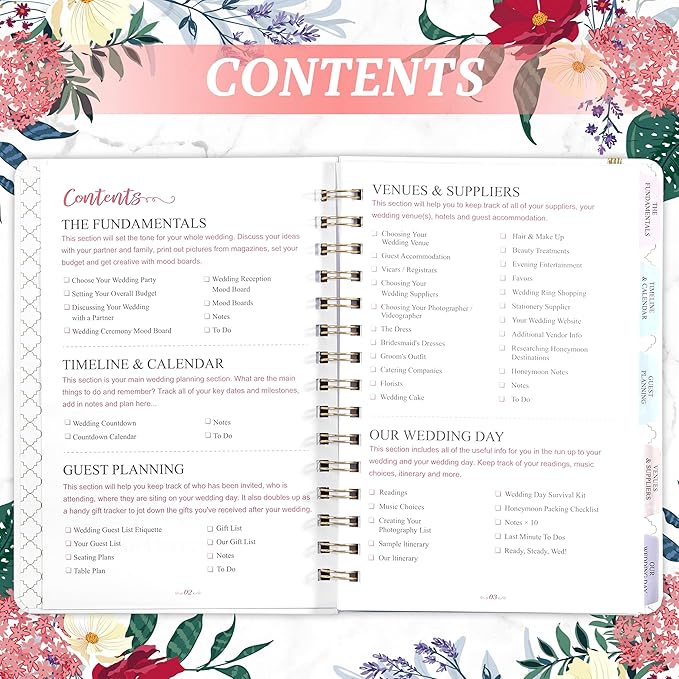 Wedding Planner - Wedding Planner Book/Organizer for The Bride with 5 Tabbed Sections, 6.3" x 8.4", Hardcover with Metal Corner, Inner Pocket, Sticker