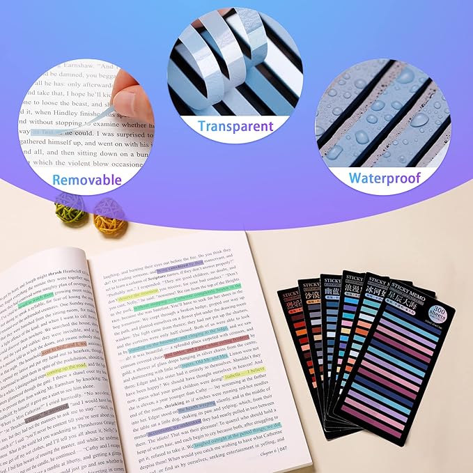 HAUTOCO 3600pcs Transparent Highlighter Tape, Removable Highlighter Strips Sticky Notes for Annotating Books, Morandi Clear Sticky Page Markers Tabs for Office School Aesthetic Study Supplies