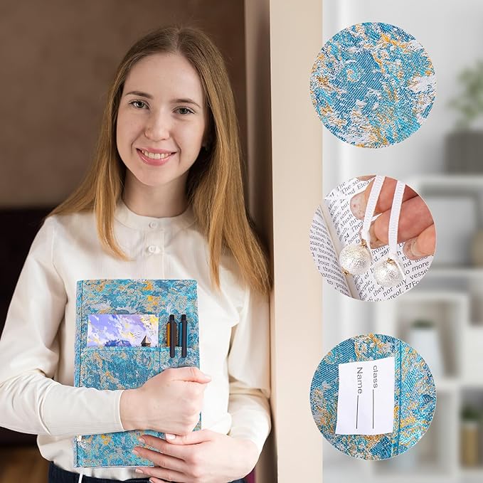 Book Covers with Cardholder - Fabric Dust Jackets for Books - Book Protector for Book Lovers - Book Covers for for Paperbacks,Hardcover,Bibles - Soft Cover Book Sleeve for AA Books