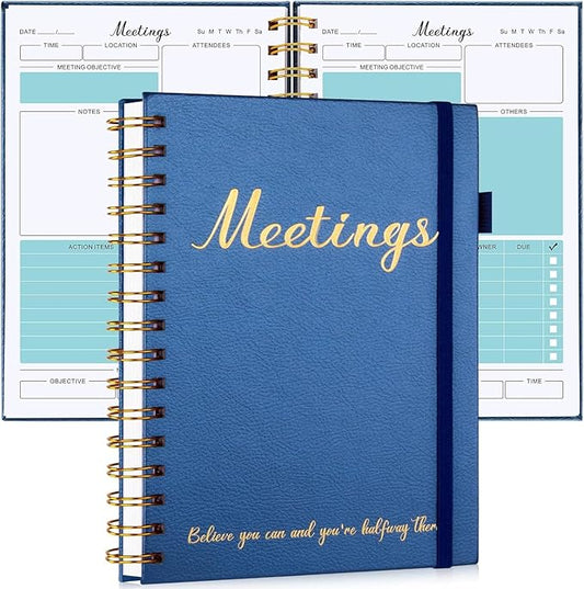 Meeting Notebook for Work Organization - 144 Pages Meeting Planner Notebook to Manage Projects, 5.8" x 8.5" Spiral Planner Notebook for Women & Men to Take Notes at Office-Blue