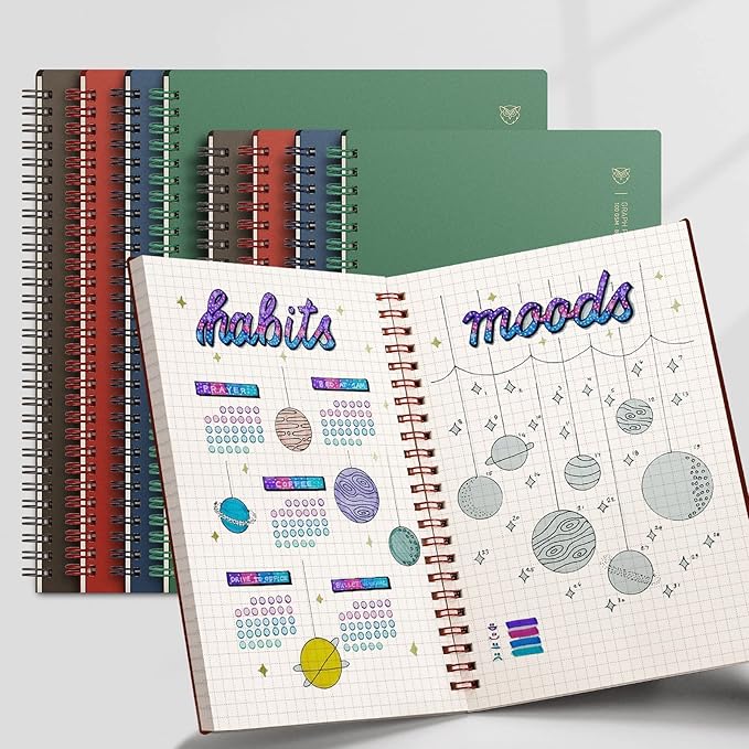 EMSHOI Graph Paper Spiral Notebook 7.48" x 10.15", 2 Pack 320 Pages B5 Large Graph Notebook with Sticky Notes, 100gsm Thick Grid Paper, Plastic Hardcover Journals for Writing Engineering Graphing