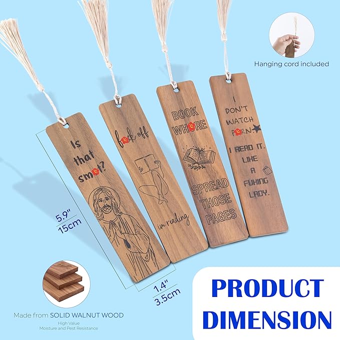 Funny Gifts Bookmark for Women – Set of 4 Wooden Bookmarks with Tassels, Made from Walnut Wood,Funny Bookmark Gift for Men and Women, Novelty Gag Bookmark for Book Lovers,Christmas Stocking Stuffer