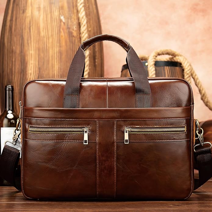 Leather Briefcase for Men, 15.6-16.1 inch Laptop Bag, Vintage Handmade Messenger Bag