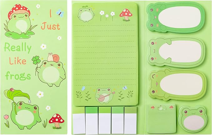 I Just Really Like Frogs Sticky Notes Set, 550 Sheets, Cute Cartoon Frogs Self-Stick Notes Pads Animal Divider Tabs Bundle Writing Memo Pads Back to School Office Supplies Small Gift