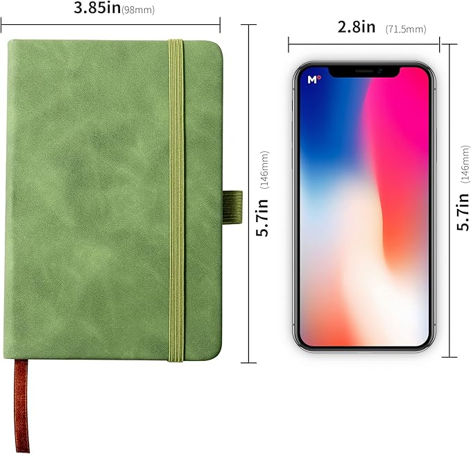 2Pack Pocket Notebook Small Notebook Journal Notebook 4 inches x 5.7 inches 200 Pages Leather Cover With Pen Holder Page Marker Ribbons(Green)