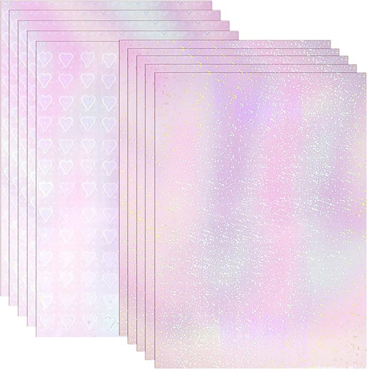 Bylion 2 Types Transparent Holographic Overlay Lamination Vinyl A4 Size Self-Adhesive Laminate Waterproof Vinyl Sticker Paper, 10 Sheets 8.25 x 11.7 Inches