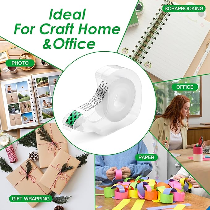 LOCKLOCK Double Sided Tape Light Duty, 4 Pack, 1/2 x 350 inches, Narrow Double Stick Tape with Dispenser for Crafts, Arts Projects, Gift Wrapping, Office and School Supplies, Clear.