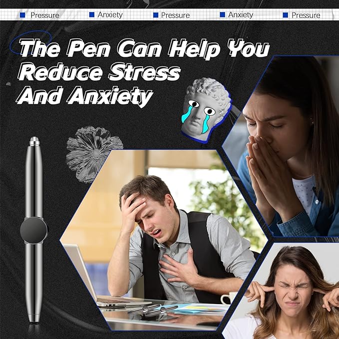 Chinco 2 Pieces Fidget Spinning Pen with LED Light Multi Functional Help Thinking Ballpoint Gift Pen for Adults Students Teenage(Gray)