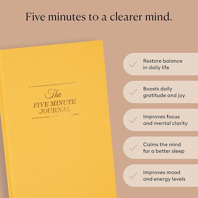 Intelligent Change The Five Minute Journal, Original Daily Gratitude Journal 2025, Manifestation Journal for Mindfulness, Undated Daily Journal with Gold Foiling, Plastic-Free, Yellow