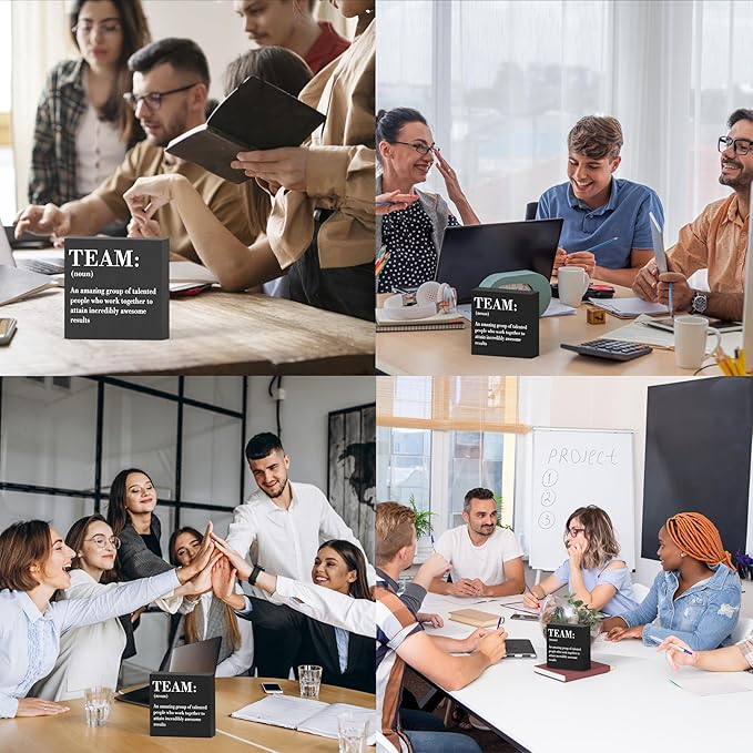 Inspirational Team Noun Office Decor Desk Decor Wooden Box Sign Rustic Black Wood Block Plaque Box Sign for Home Office Desk Shelf Table Decoration Coworker Gift Team Definition Teamwork Sign