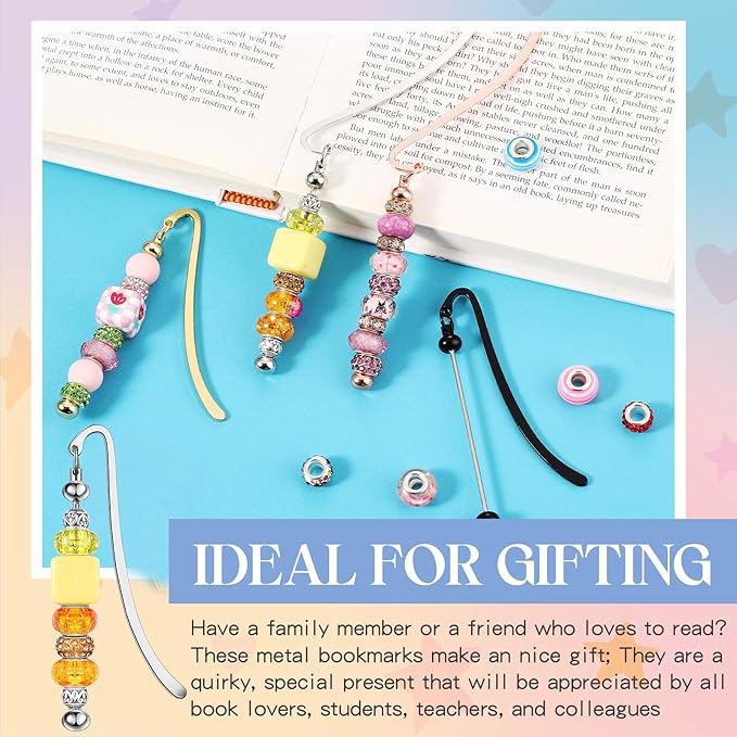 8 Pcs Beadable Bookmarks DIY Metal Blank Bar Bookmark for Beads Modern Beaded Bookmark Craft Jewelry Pendant Charm Gift for Book Lovers Student Teacher Office Supplies (Classic)