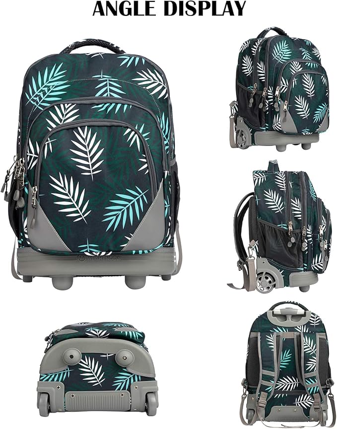 18 inches Wheeled Rolling Backpack Multi-Compartment College Books Laptop Bag, Leaves.