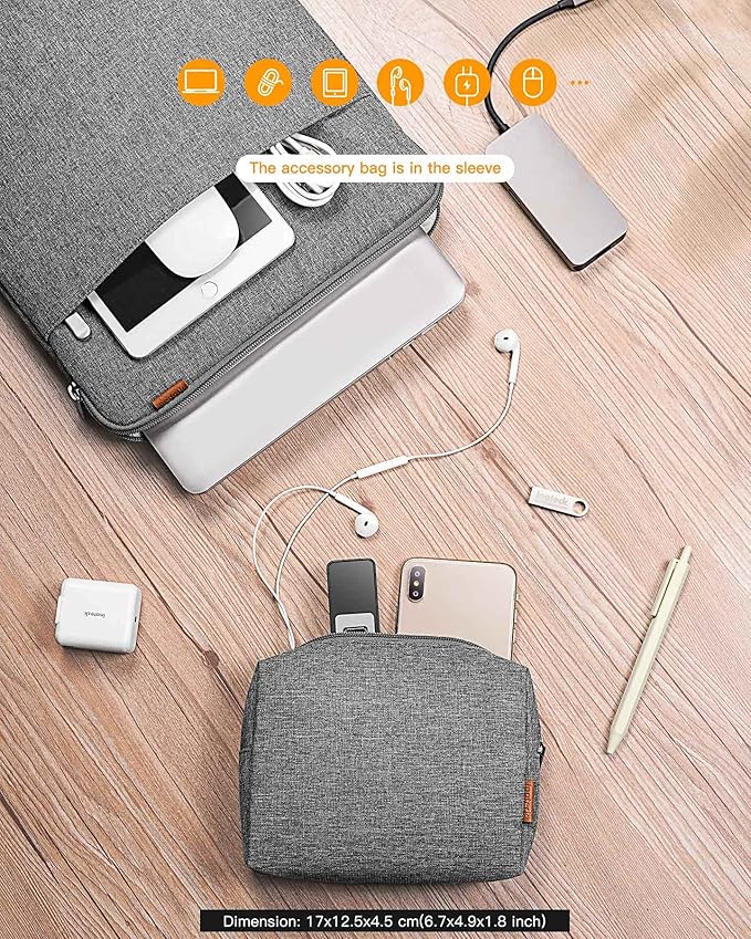 Inateck 360° Protection Laptop Bag with Accessory Bag, Compatible with 13-inch MacBook Air/Pro M3 M2 M1 2016-2024, Gray