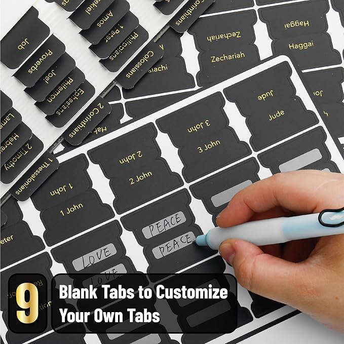 Mr. Pen- Bible Tabs, 75 Tabs, Black with Gold Foil Lettering, Laminated Bible Tabs for Women and Men, Bible Tabs for Study Bible Index Tabs, Bible Book Tabs, Bible Labels Tabs, Mr Pen Bible Tabs