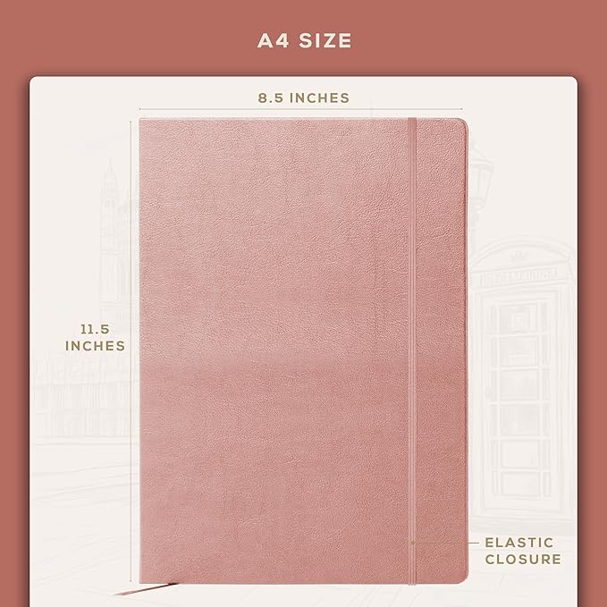 BEECHMORE BOOKS Lined Journal Notebook, 8.5 x 11.5 inch, A4 160 Lined Pages, Hardcover Leather Journals for Women, Men, Writing and Notebooks for Work - 120 GSM Thick Paper, Gifts Box Included