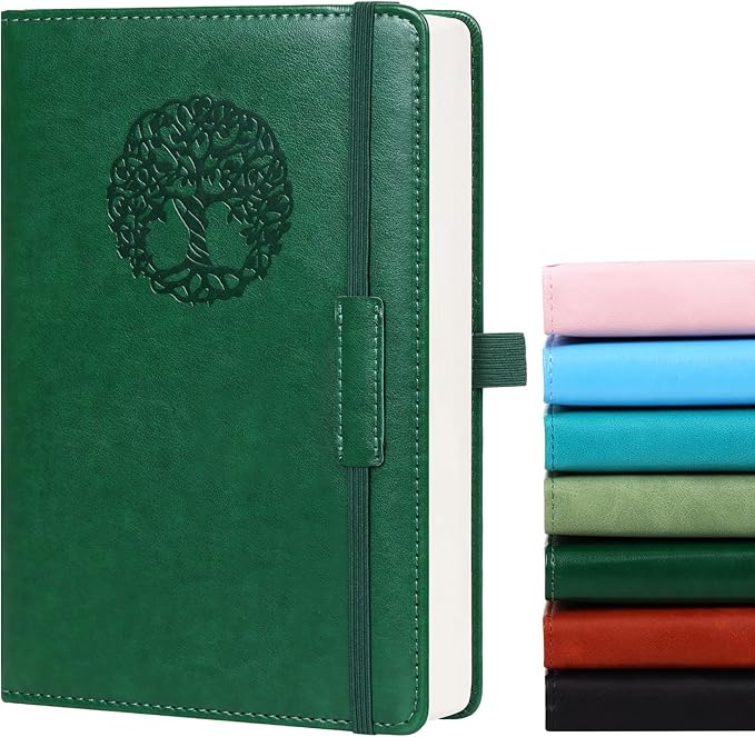 Lined Journal Notebook A5 Hardcover Leather Journals College Ruled Notebooks 300 Pages 5.7 x 8.3 Inches for Women Men School Work,Dark Green