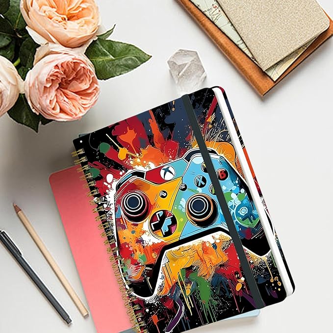 Yoiilifee Spiral Notebook - A5 Spiral Notebooks, 8.3'' × 5.8'', 160 Pages, Aesthetic Journaling Notebooks for Women, College Lined Notebook with Elastic Closure, Back Pocket, for School Office, GameA