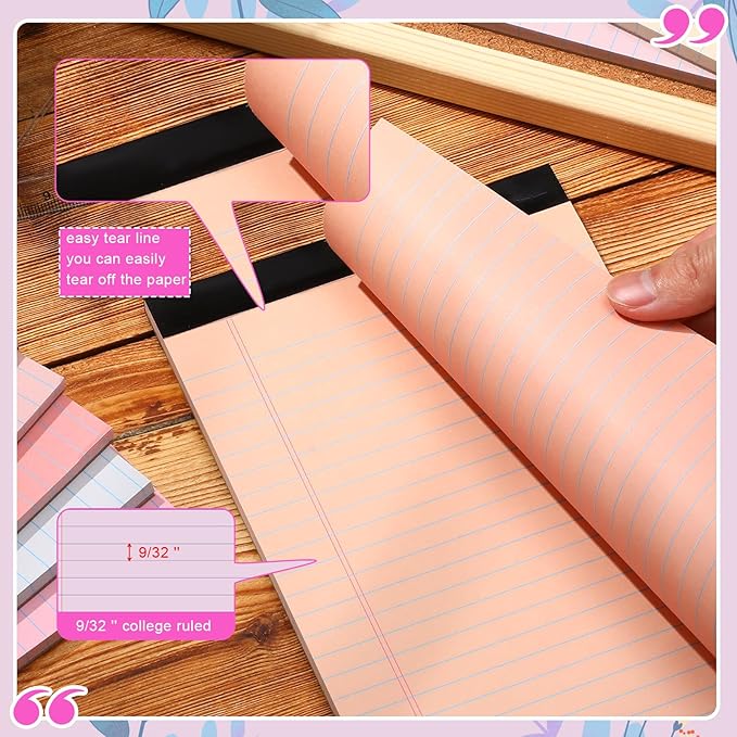 Lincia 12 Pcs 5" x 8" Colored Note Pads Mini Legal Pads Ruled 50 Sheets Per Micro Writing Pads Perforated and Lined for College Office Supplies (Sweet Colors)